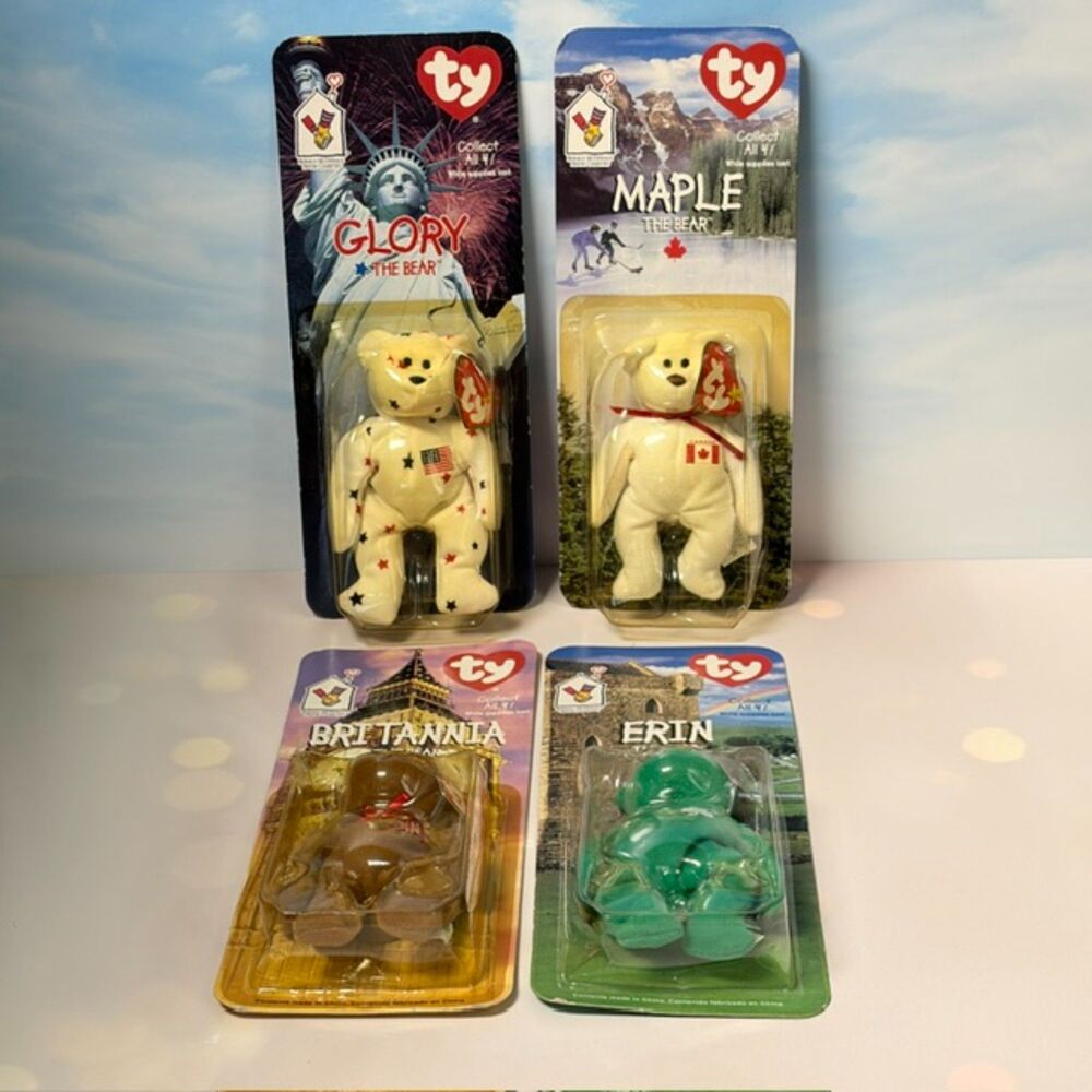 1999 McDonalds TY Teenie Beanie Babies International Bears Complete Set 4 NIP